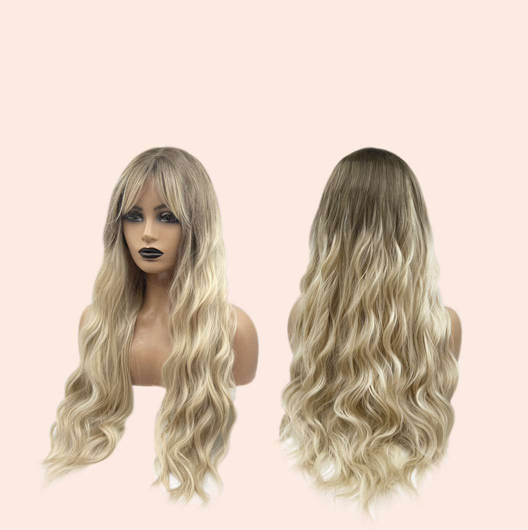 JBEXTENSION 28 Inches Long Body Wave Light Blonde Wig With Bangs ROSANNA LIGHT BLONDE