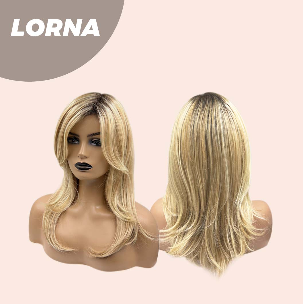 JBEXTENSION 18 Inches Blonde Curly Women Fashion Full Machine Wig With Bangs LORNA【PLUS PERMATEASE】【BENDY EAR TABS】