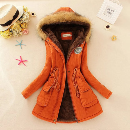 Women's Winter Cotton Jacket - Hooded Slim Fit Warm Parka