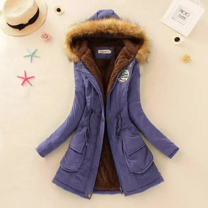 Women's Winter Cotton Jacket - Hooded Slim Fit Warm Parka