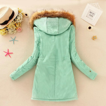 Women's Winter Cotton Jacket - Hooded Slim Fit Warm Parka