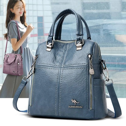 Women's Leather Shoulder Backpack