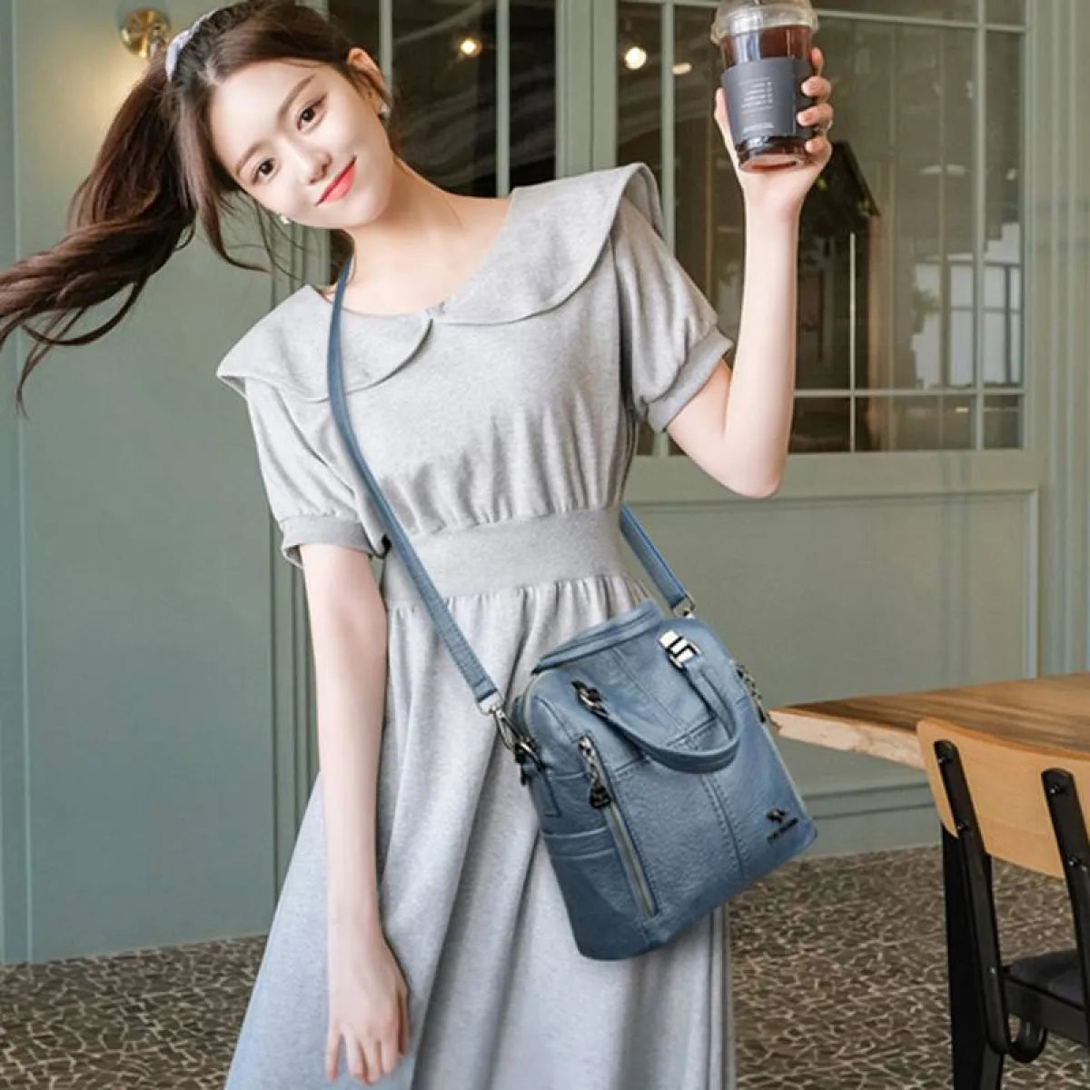 Women's Leather Shoulder Backpack