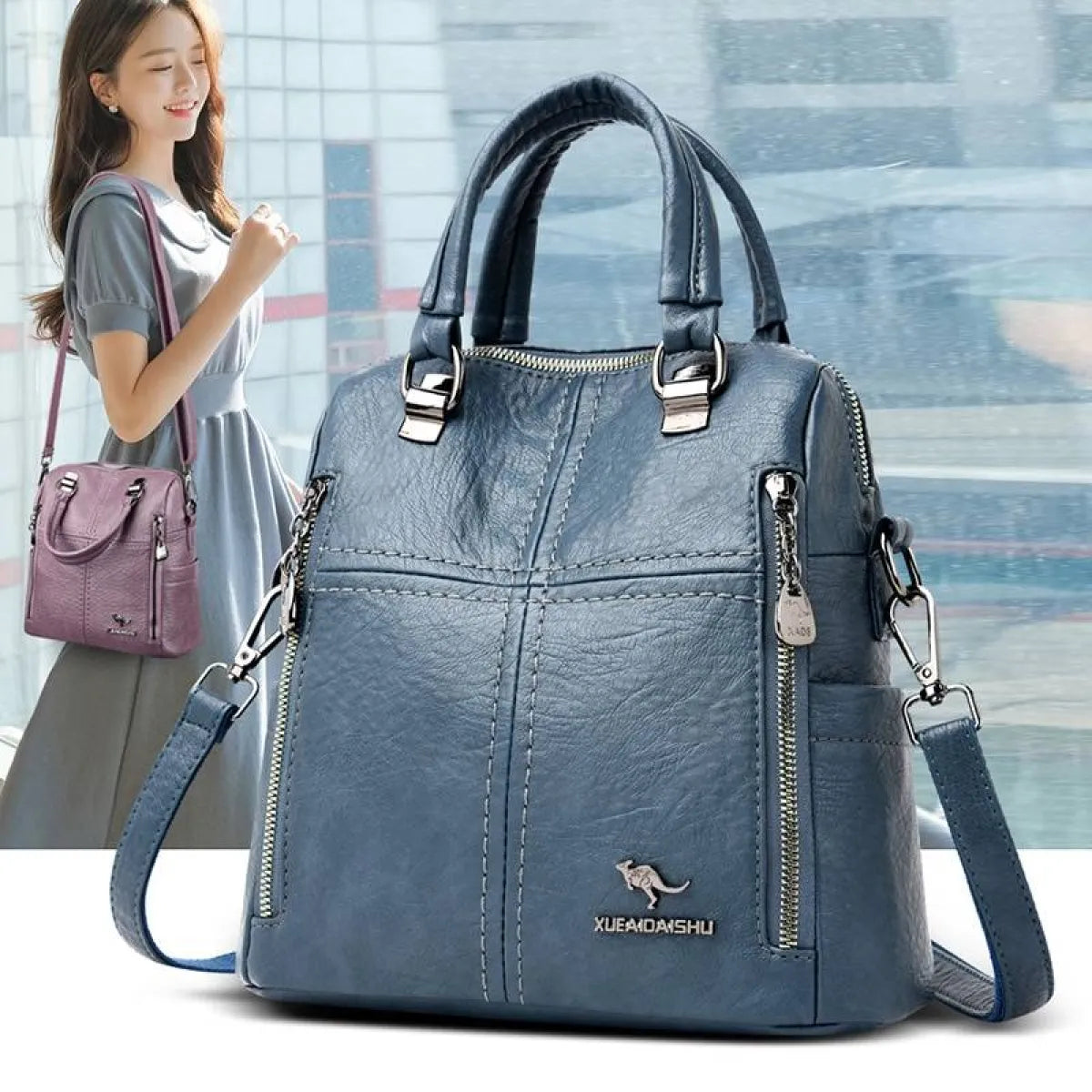 Women's Leather Shoulder Backpack