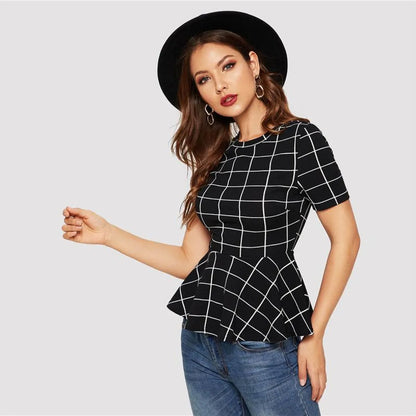 Women's Plaid Design Black Blouse
