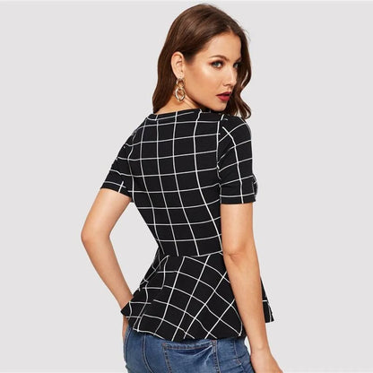 Women's Plaid Design Black Blouse