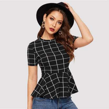 Women's Plaid Design Black Blouse