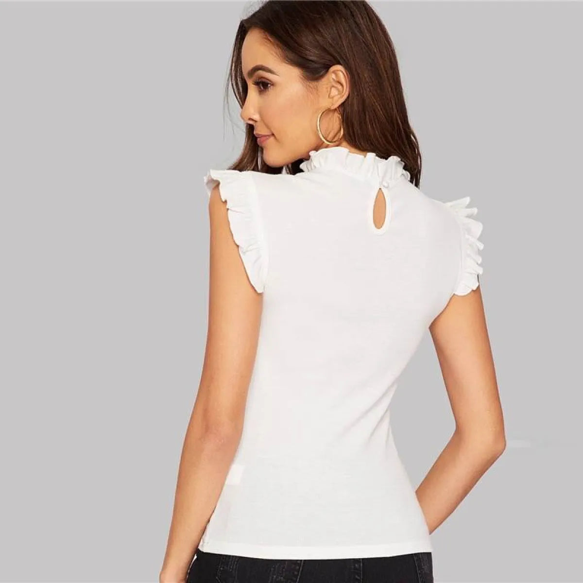Women's Ruffle Design White Tee