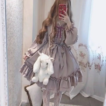 Alice in Wonderland Lolita Dress – Harajuku Fairycore Long Sleeve OP with Lace Trim