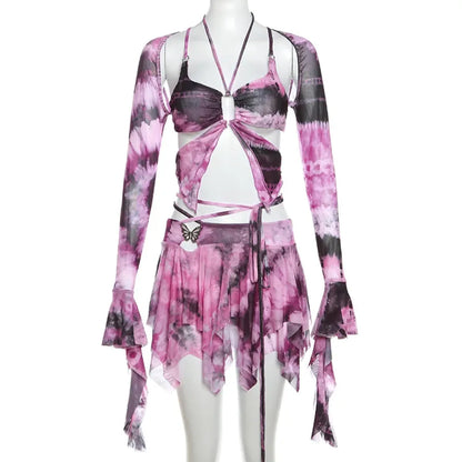 Tie-Dye Fairy Set – Butterfly Crop Top & Wrap Mini Skirt