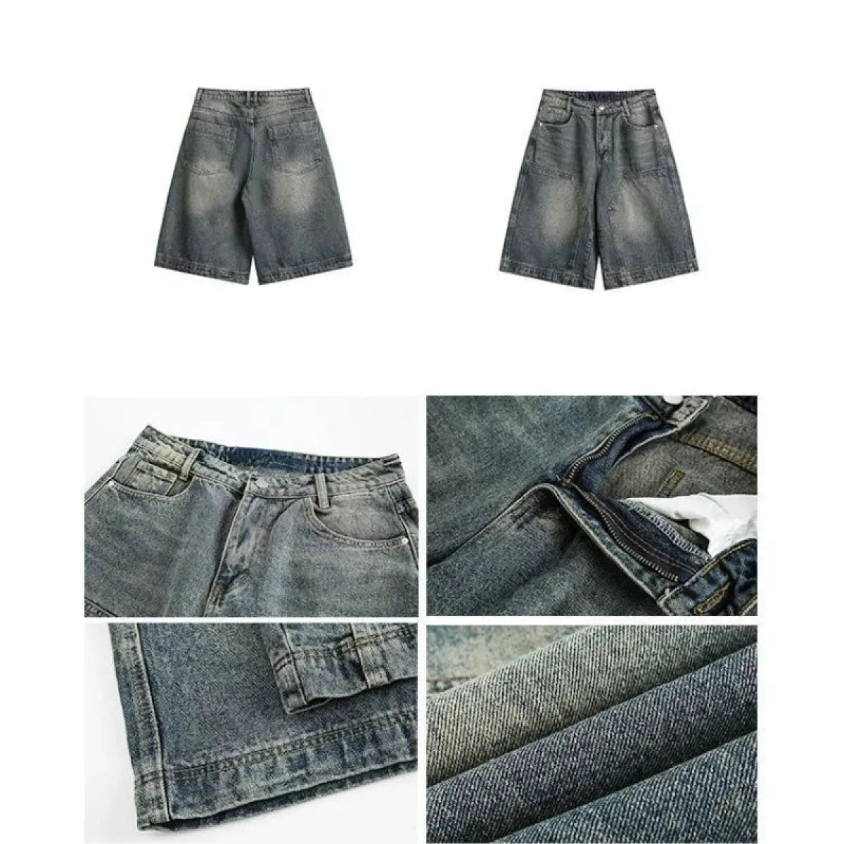 Y2K Baggy Denim Shorts – Vintage Wide-Leg Knee-Length Jeans