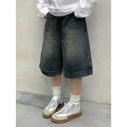 Y2K Baggy Denim Shorts – Vintage Wide-Leg Knee-Length Jeans