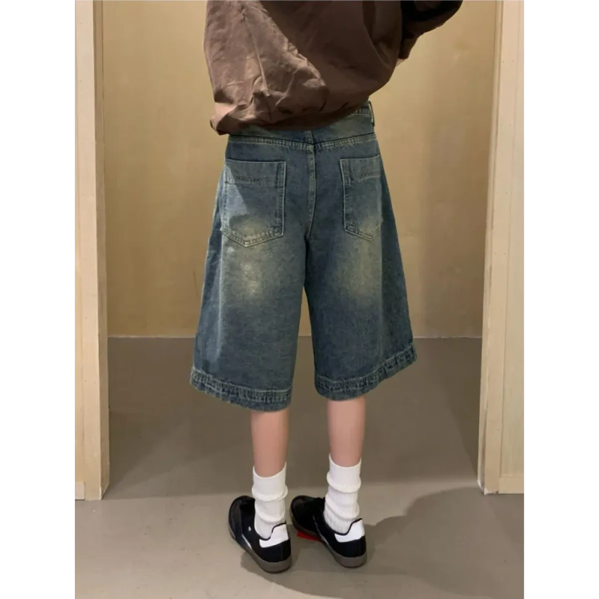 Y2K Baggy Denim Shorts – Vintage Wide-Leg Knee-Length Jeans