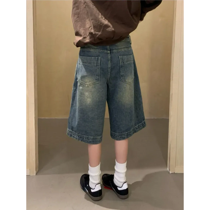 Y2K Baggy Denim Shorts – Vintage Wide-Leg Knee-Length Jeans