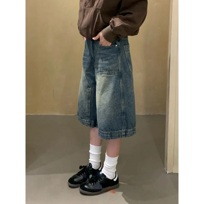 Y2K Baggy Denim Shorts – Vintage Wide-Leg Knee-Length Jeans
