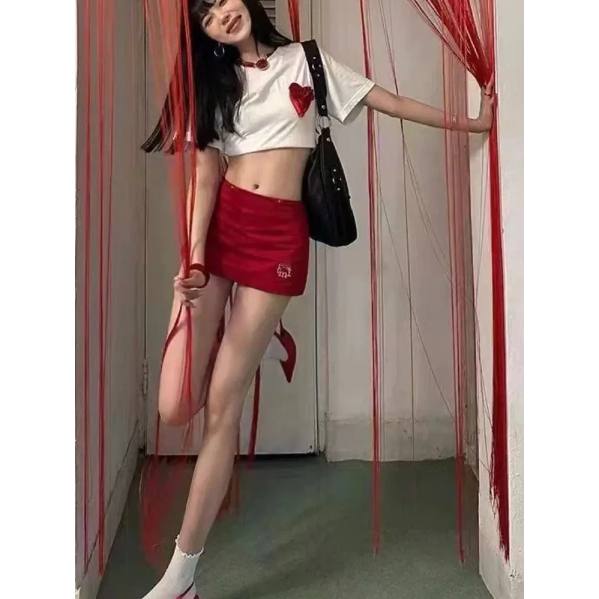 Y2K Bodycon Mini Skirt – Embroidered Detail
