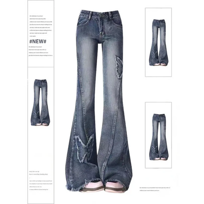 Y2K Butterfly Flare Jeans – 90s Vintage Low-Waist Denim