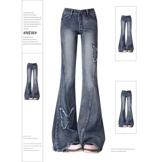 Y2K Butterfly Flare Jeans – 90s Vintage Low-Waist Denim