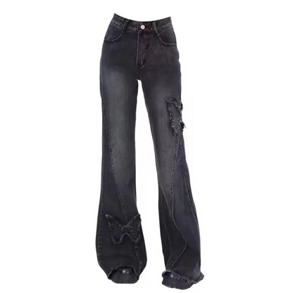 Y2K Butterfly Flare Jeans – 90s Vintage Low-Waist Denim