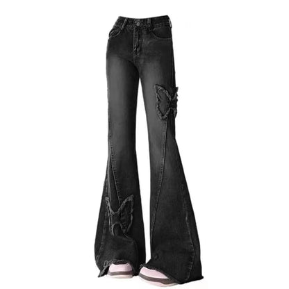 Y2K Butterfly Flare Jeans – 90s Vintage Low-Waist Denim