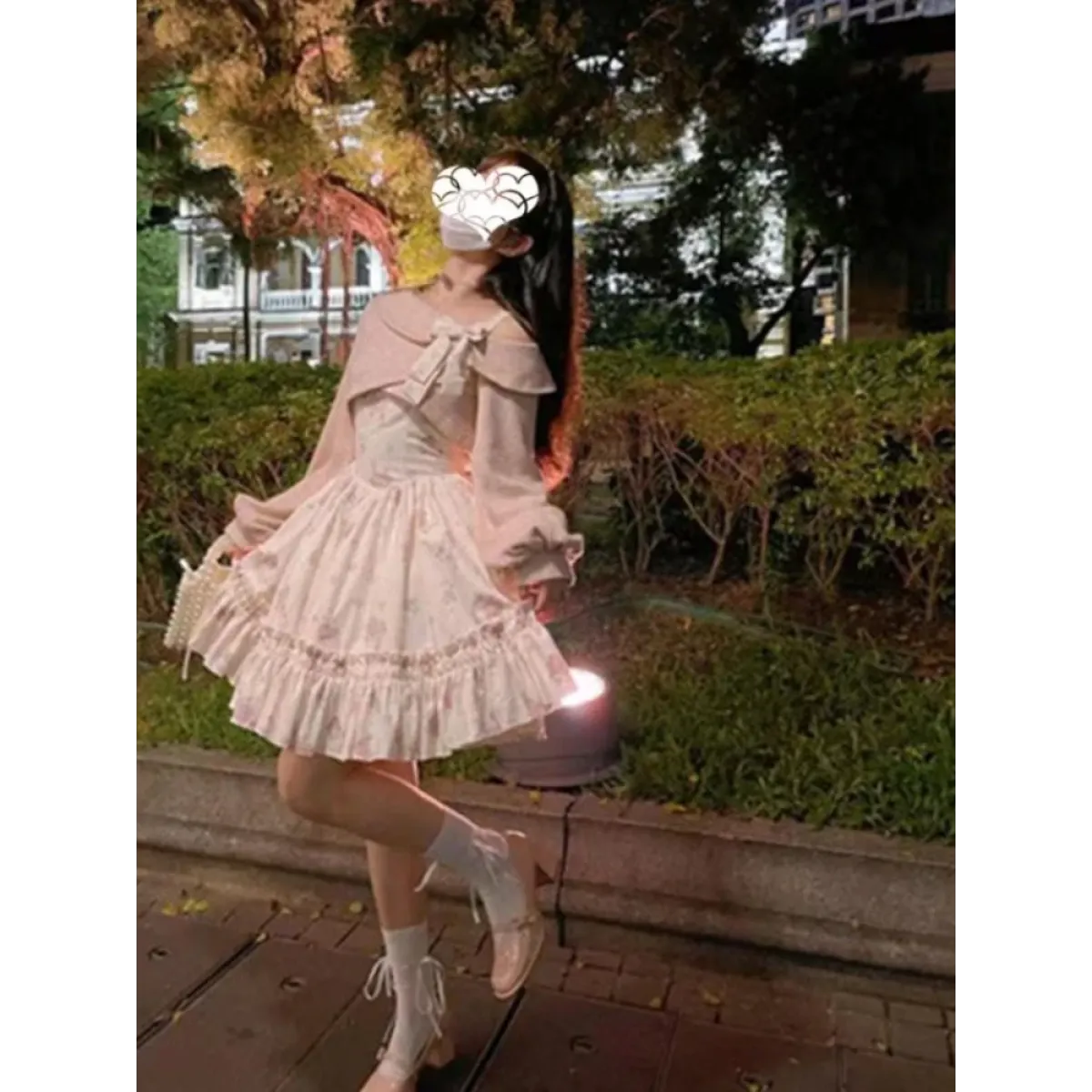 Y2K Sweet Bow Corduroy Top & Floral Dress Set – Gentle Slim Fit