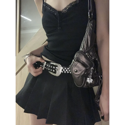 Black Lace Trim Tank Top – Y2K Gothic Coquette Punk Grunge Crop Top