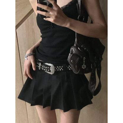 Black Lace Trim Tank Top – Y2K Gothic Coquette Punk Grunge Crop Top