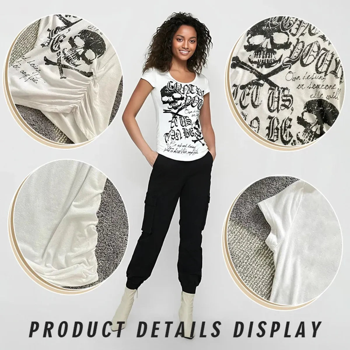 Y2K Gothic Punk T-Shirt – Skeleton Print Slim Fit Tee