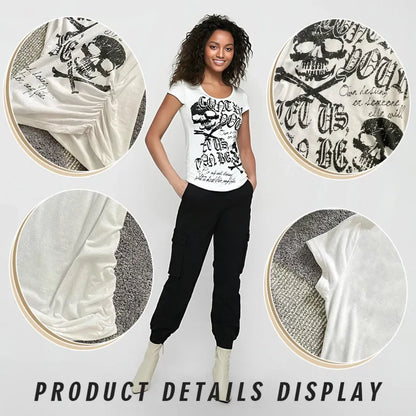 Y2K Gothic Punk T-Shirt – Skeleton Print Slim Fit Tee