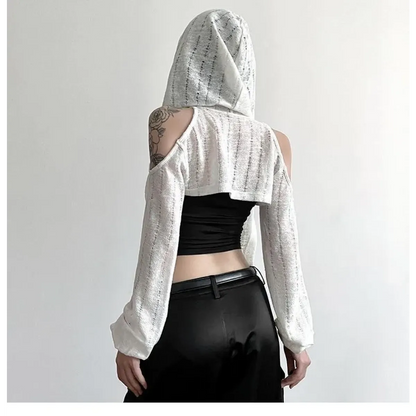 Y2K Grunge Black Hollow Out Hoodie – Slim Fit Long Sleeve Tee