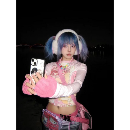 Y2K Harajuku Cartoon Print Slim T-Shirt – Kawaii Women's Streetwear