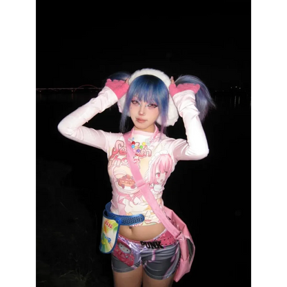 Y2K Harajuku Cartoon Print Slim T-Shirt – Kawaii Women's Streetwear