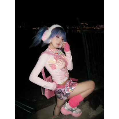 Y2K Harajuku Cartoon Print Slim T-Shirt – Kawaii Women's Streetwear