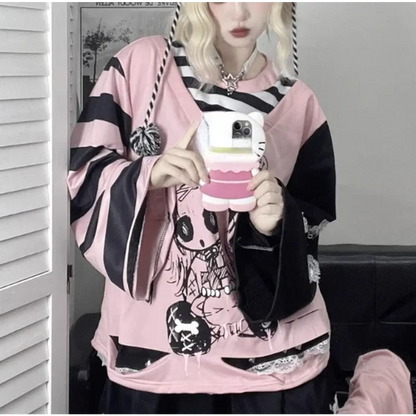 Y2K Japanese Cartoon T-Shirt – Loose Grunge Fairycore Kawaii Top