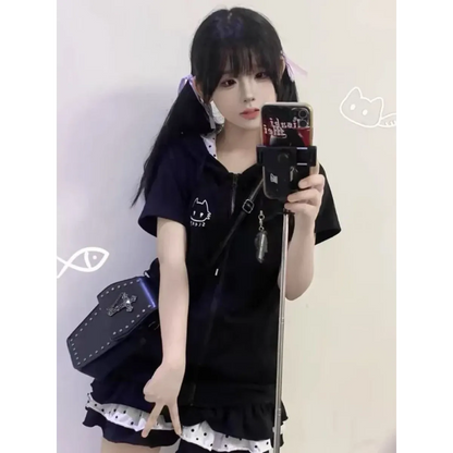 Y2K Kawaii Cat T-Shirt – Sweet Harajuku Patchwork Soft Girl Top