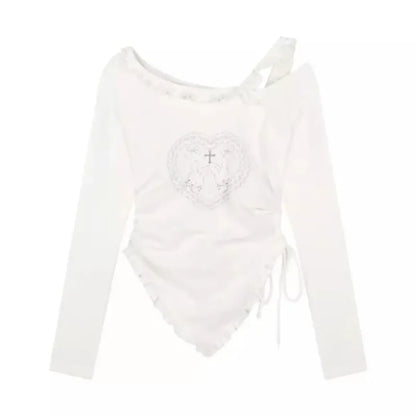 Y2K Kawaii Harajuku Two-Piece Set – Ruffle Skirt & Long Sleeve Top