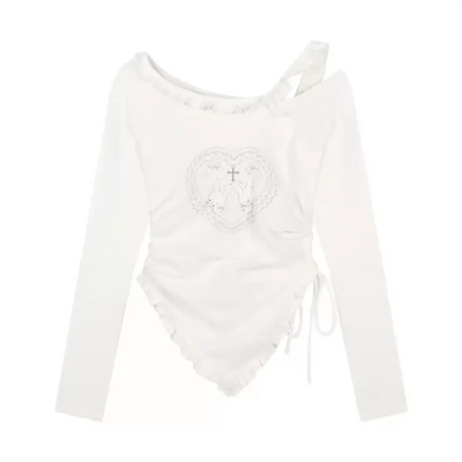 Y2K Kawaii Harajuku Two-Piece Set – Ruffle Skirt & Long Sleeve Top