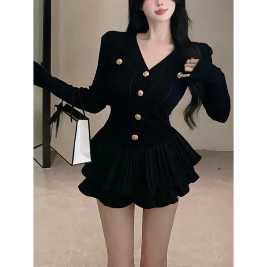 Y2K Kawaii Knitted Two-Piece Set – Elegant Mini Skirt Suit