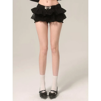 Y2K Lace Ruffle Mini Skirt – Kawaii Coquette Low Waist