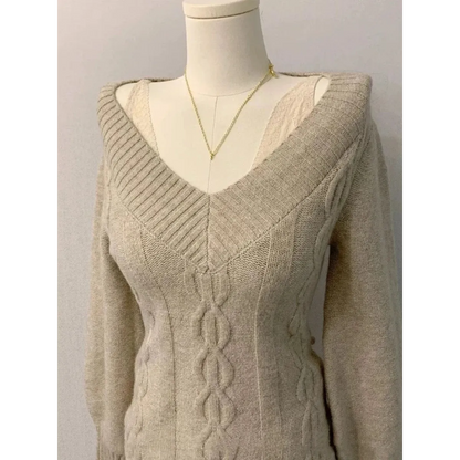 V-Neck Slim Fit Sweater – Y2K Lace Trim Knit Pullover Top