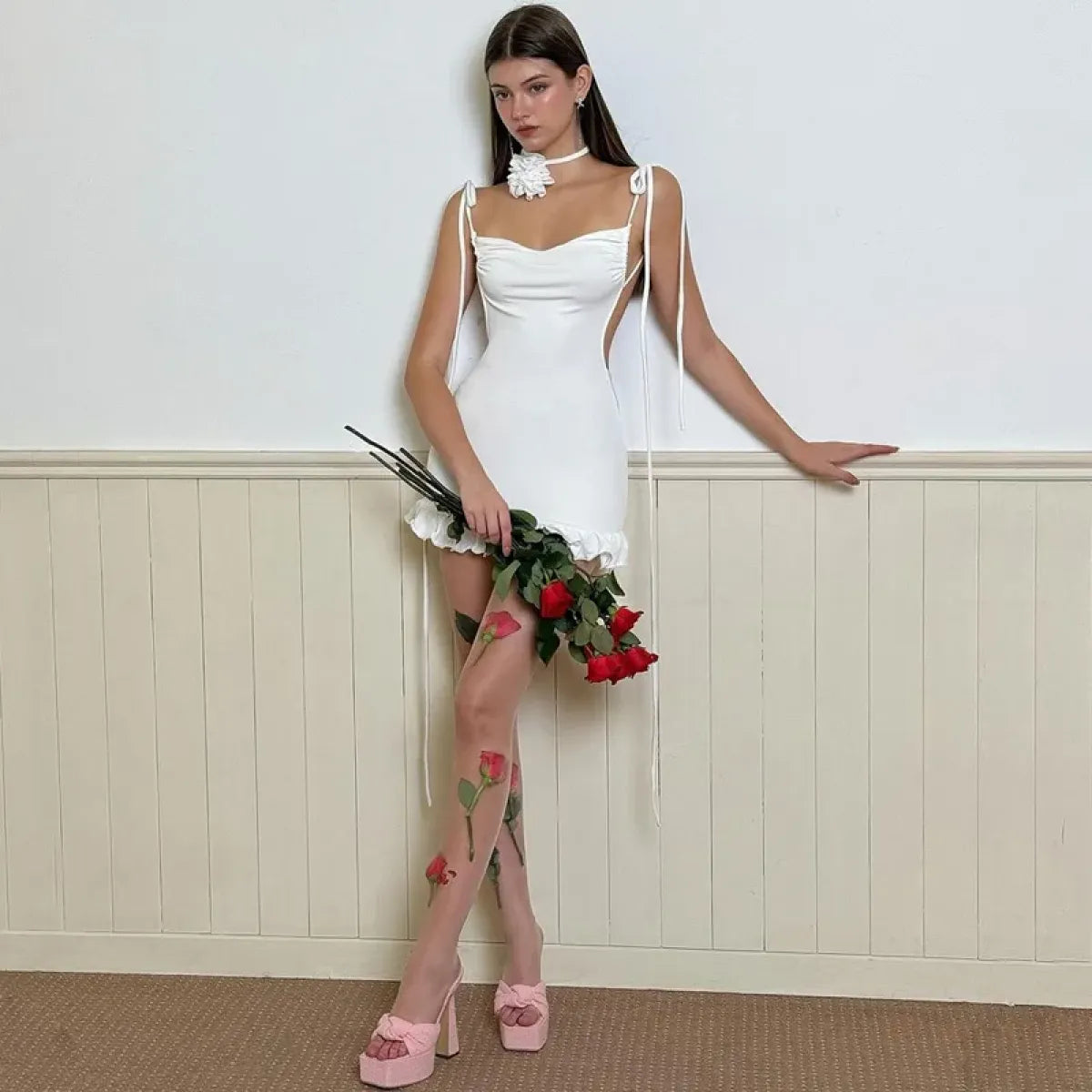 Y2K Lace-Up Open Back Mini Dress - Sexy Slim Fit Skirt