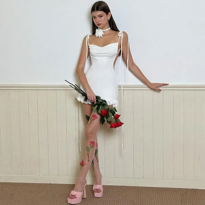 Y2K Lace-Up Open Back Mini Dress - Sexy Slim Fit Skirt