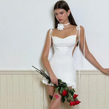 Y2K Lace-Up Open Back Mini Dress - Sexy Slim Fit Skirt