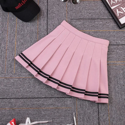 Y2K High Waist Pleated Mini Skirt – Kawaii Preppy Striped Style