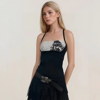 Y2K Punk Cami – Pinstripe Patchwork Gothic Tank