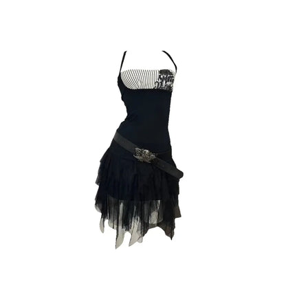 Y2K Punk Cami – Pinstripe Patchwork Gothic Tank