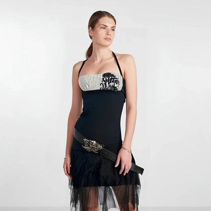 Y2K Punk Cami – Pinstripe Patchwork Gothic Tank