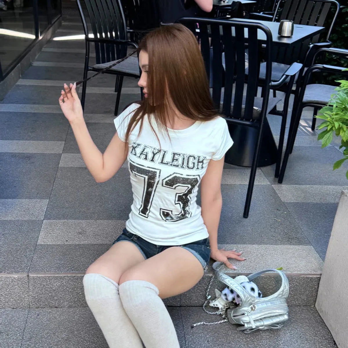 Y2K Punk Vintage T-Shirt – Number Print Slim Fit Tee