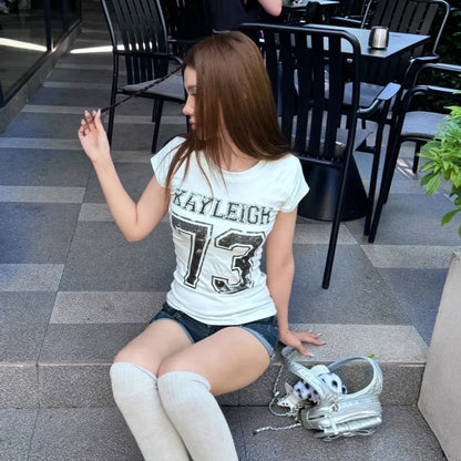 Y2K Punk Vintage T-Shirt – Number Print Slim Fit Tee