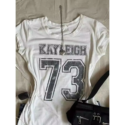 Y2K Punk Vintage T-Shirt – Number Print Slim Fit Tee